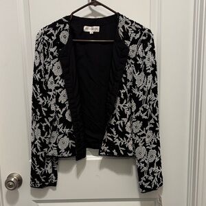 Cecily Brown Elegant Black and White Floral Women's Sequin Blazer